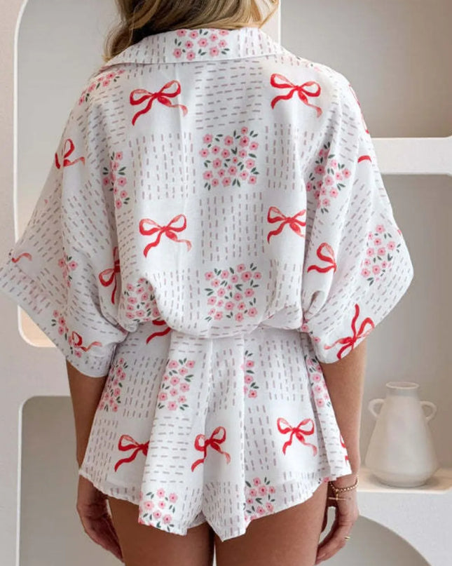 Printed Tie Waist Romper