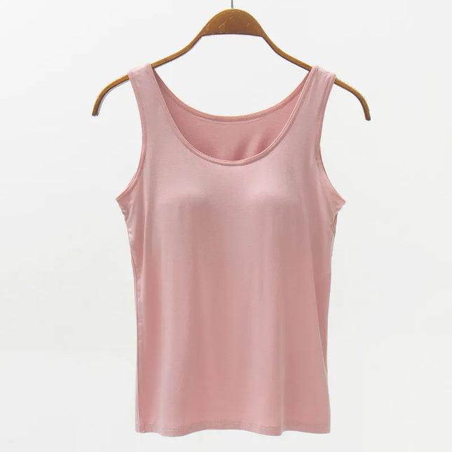 Full Size Wide Strap Modal Tank with Bra Dusty Pink