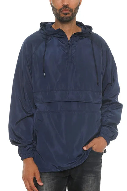 WEIV Men's Full Size Color Block Anorak Jacket Pullover Windbreaker Plus Size Navy
