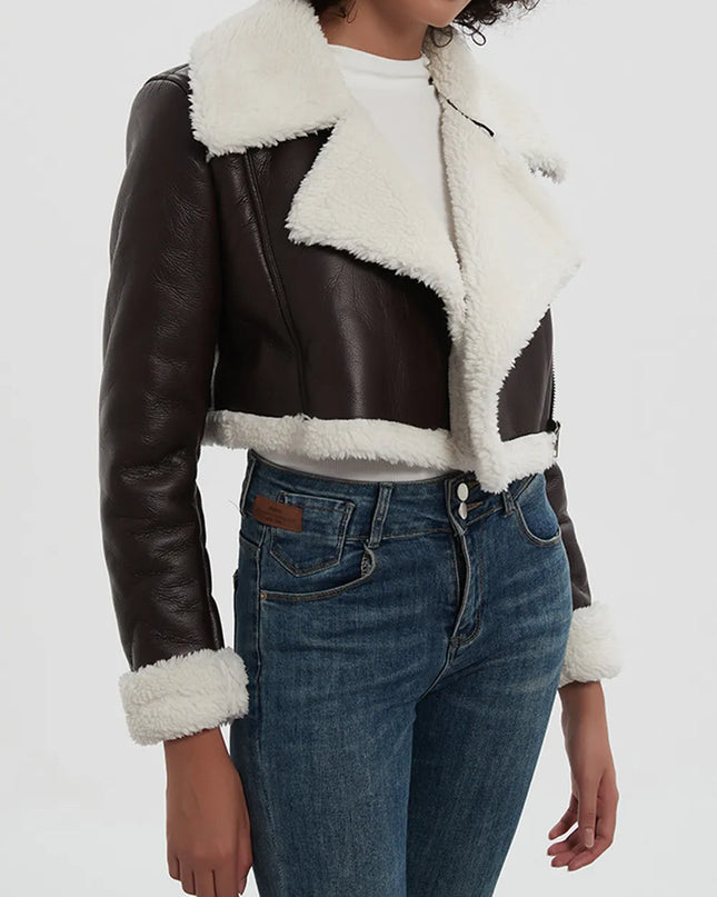 Collared Neck Long Sleeve Plush Cropped Jacket