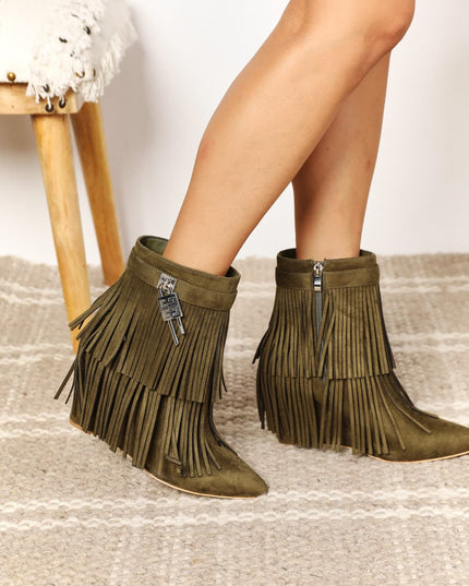 Legend Women's Tassel Wedge Heel Ankle Booties