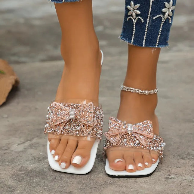 Rhinestone Embellished Bow Sandals
