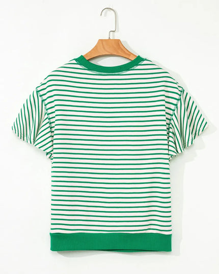 Striped Flounce Sleeve Casual Blouse