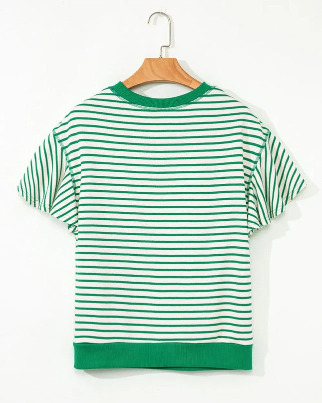 Striped Flounce Sleeve Casual Blouse