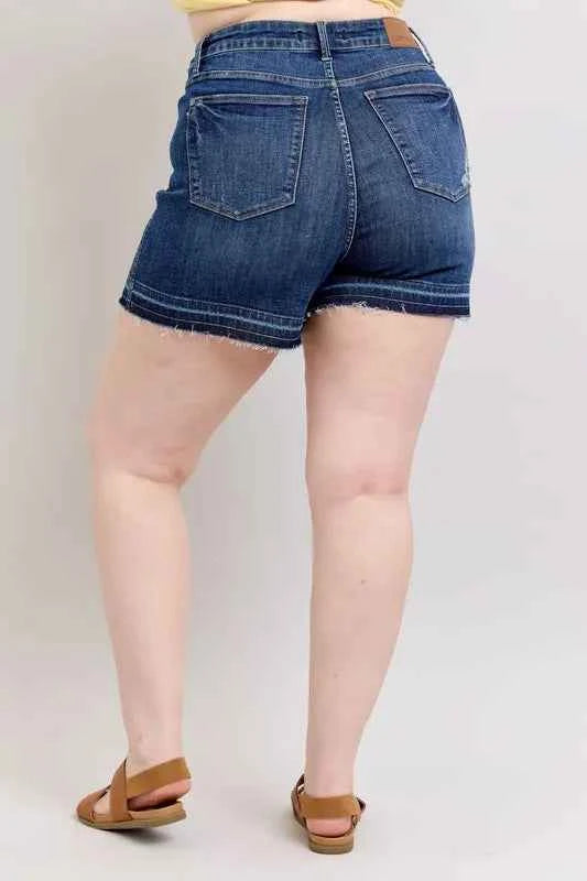 Judy Blue Full Size High Waist Tummy Control Destroy Release Hem Denim Shorts Plus Size