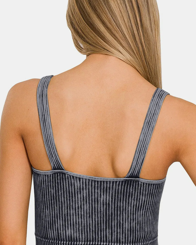 Zenana Washed Ribbed Cropped V-Neck Tank