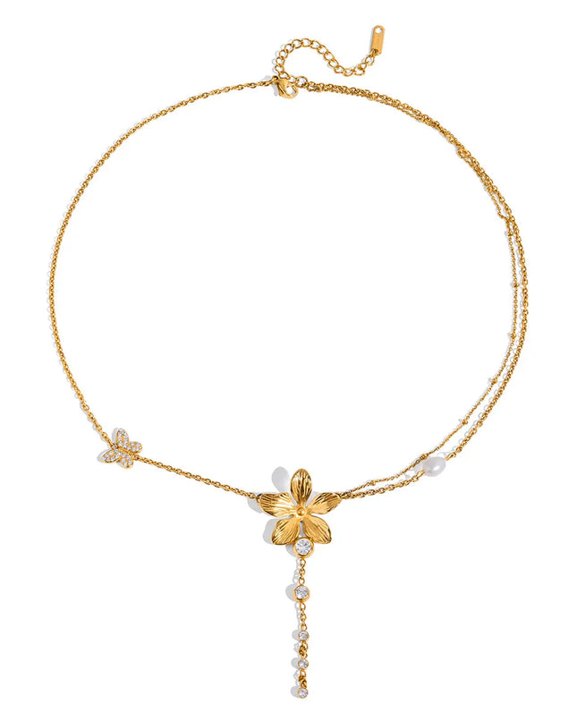 3-Piece 18K Gold-Plated Stainless Steel Flower Necklace