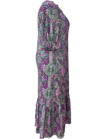 Full Size Bohemian Paisley Print Ruffle Hem Midi Dress Plus Size