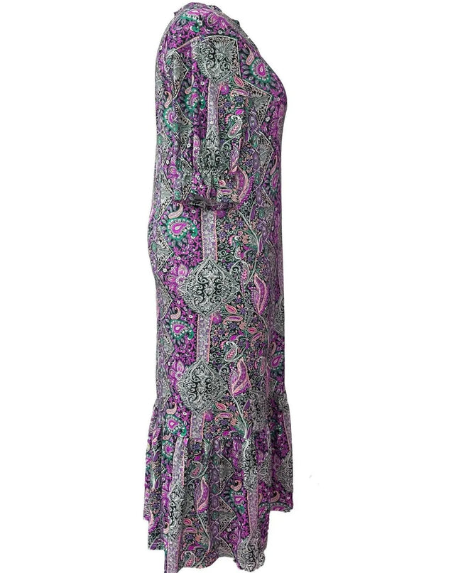 Full Size Bohemian Paisley Print Ruffle Hem Midi Dress Plus Size