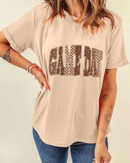 Full Size GAME DAY Checkered Letter Graphic T Shirt Plus Size