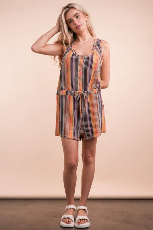 VERY J Crochet Multi Color Striped Casual Summer Romper