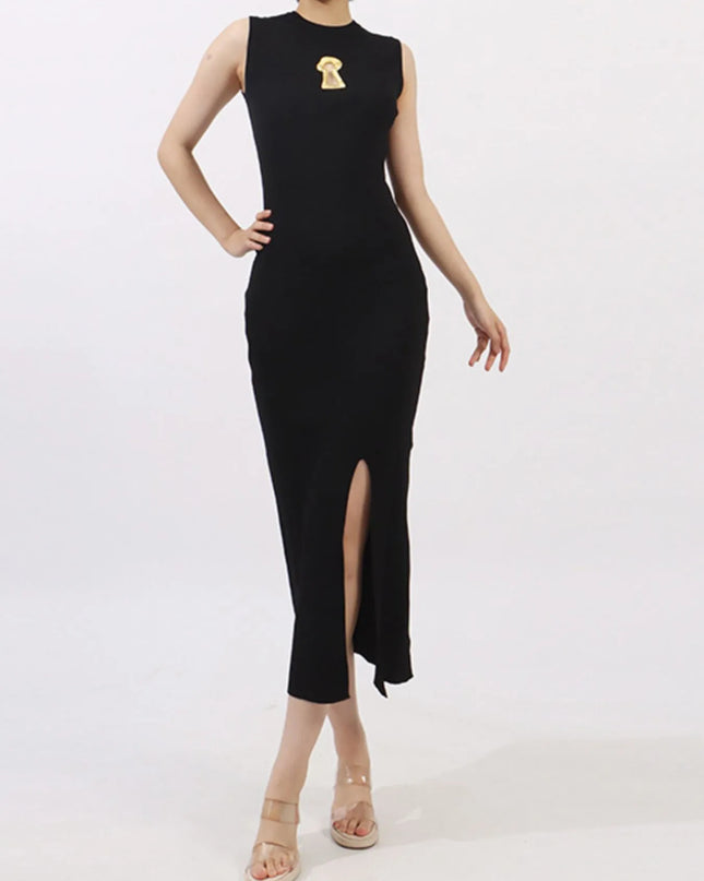 Slit Round Neck Sleeveless Dress