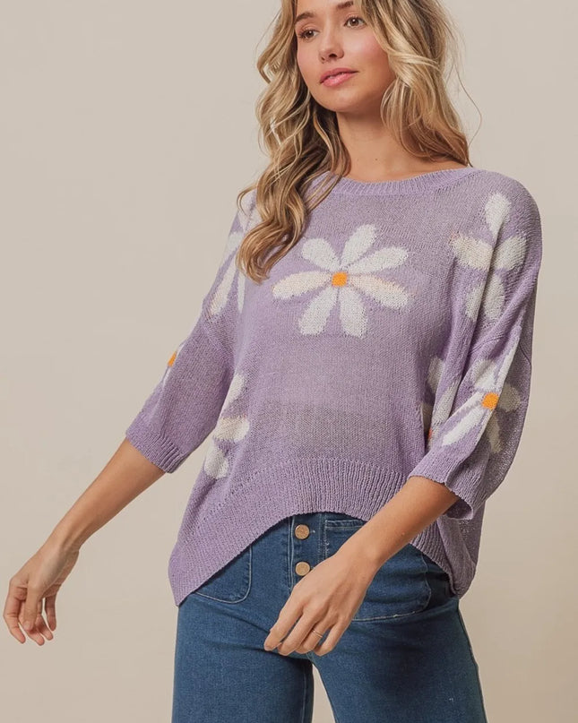 BiBi Floral Pattern Slit Sweater