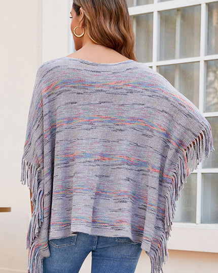 Round Neck Fringe Detail Sleeve Poncho