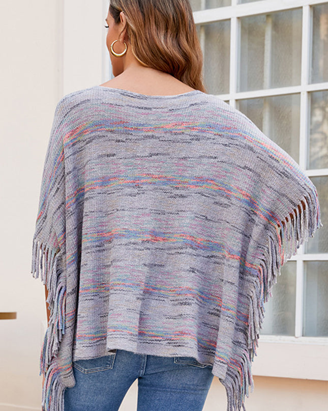 Round Neck Fringe Detail Sleeve Poncho