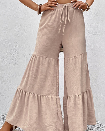 Perfee Drawstring Waist Tiered Flare Culottes