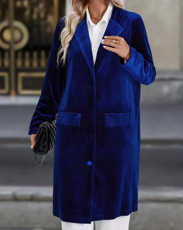 Lapel Collar Long Sleeve Longline Coat