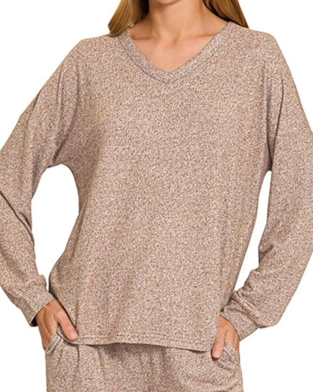 Zenana Soft Melange Long Sleeve Tee & Pants Set