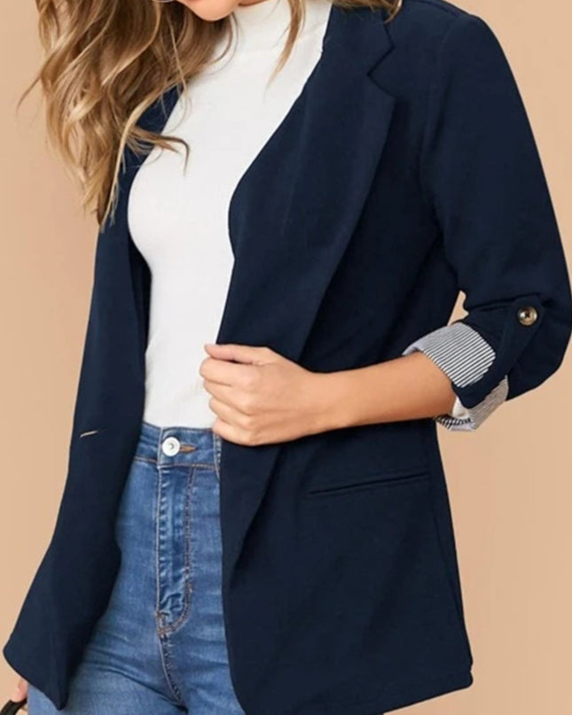Lapel Collar Roll-Tab Sleeve Blazer