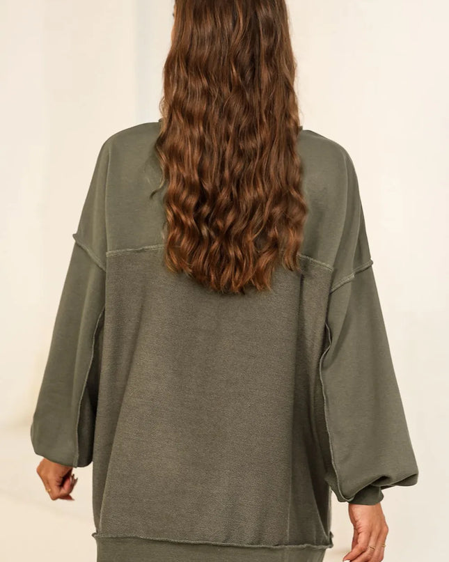 Buttoned Dropped Shoulder Sweatshirt