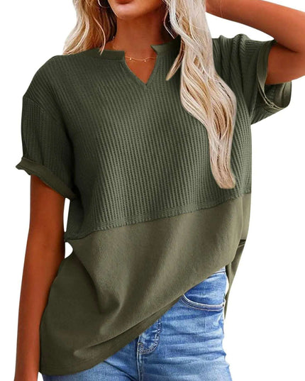 Texture Notched Short Neck T-Shirt