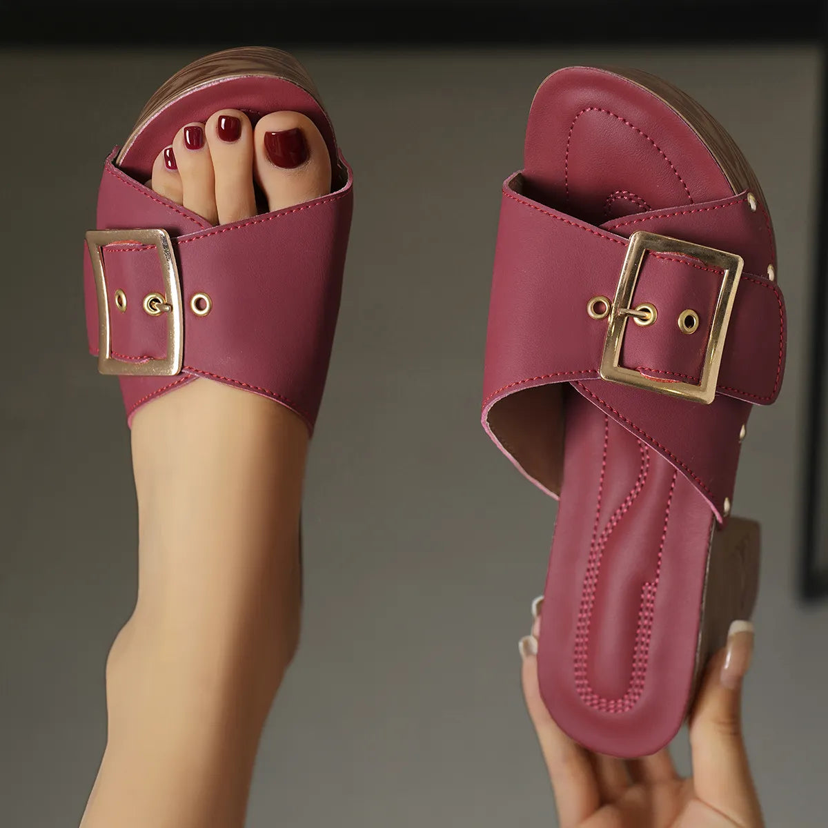 Platform Block Heel Buckle Sandals