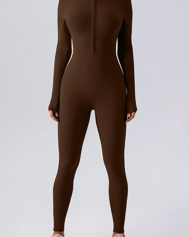 Half Zip Mock Neck Active Jumpsuit 
