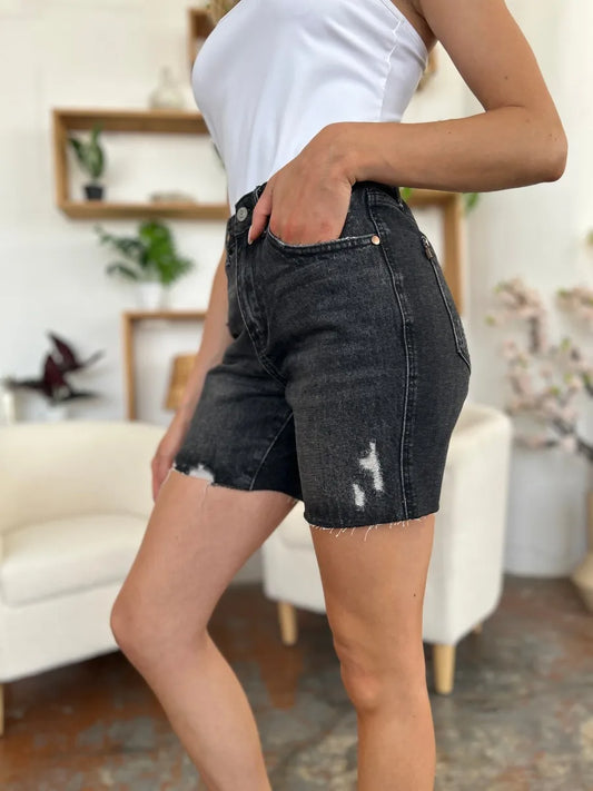 Judy Blue Full Size High Waist Rigid Magic Denim Shorts Black