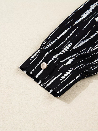 Abstract Printed Notched Long Sleeve Blouse