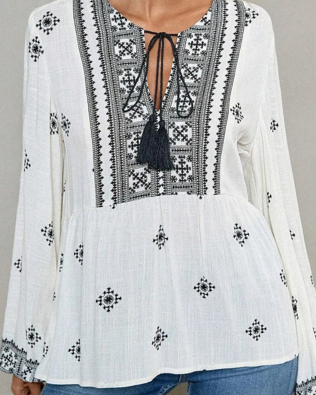 Tie Front Long Sleeve Blouse