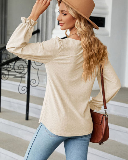 Round Neck Flounce Sleeve Blouse 