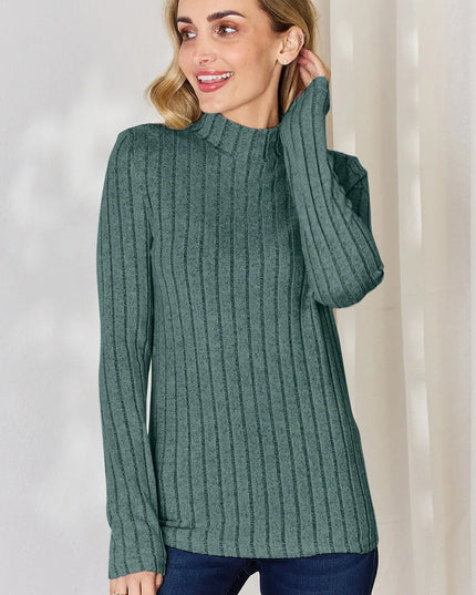 Basic Bae Full Size Ribbed Mock Neck Long Sleeve T-Shirt
