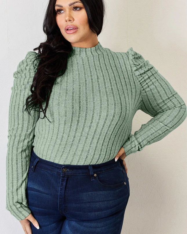 Basic Bae Full Size Ribbed Mock Neck Puff Sleeve T-Shirt