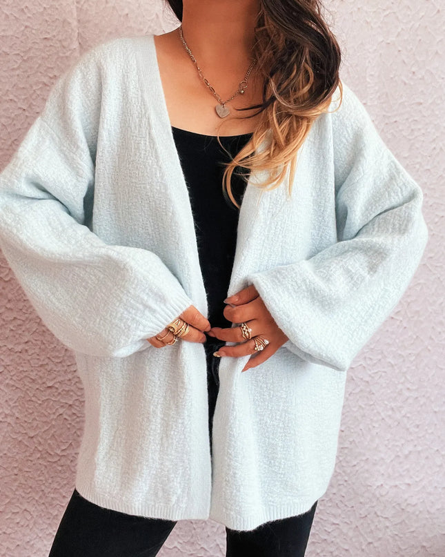 Open Front Long Sleeve Cardigan Light Blue One Size