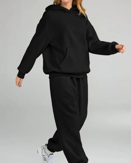 Full Size Kangaroo Pocket Hoodie and Joggers Set Plus Size