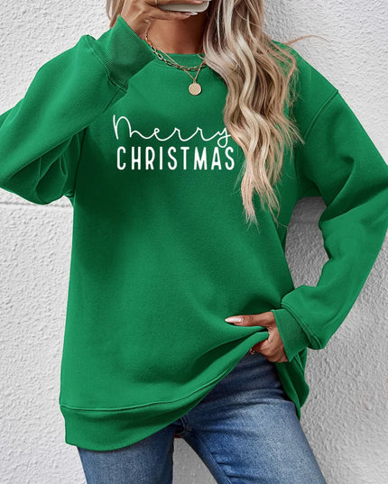 MERRY CHRISTMAS Dropped Shoulder Sweatshirt Green