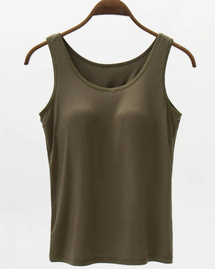 Full Size Wide Strap Modal Tank with Bra Army Green