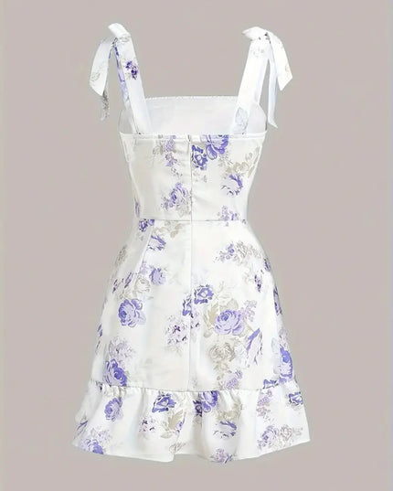 Ruffled Hem Floral Tie-Strap Mini Dress