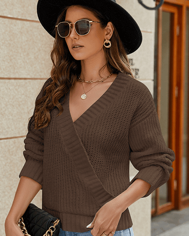Surplice Neck Long Sleeve Sweater