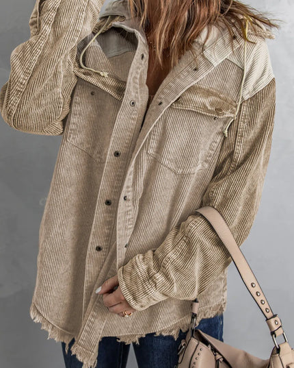 Snap Front Hooded Corduroy Shacket Dust Storm