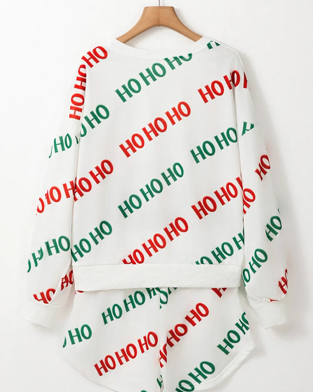 Letter Print Round Neck Long Sleeve Top and Shorts Set