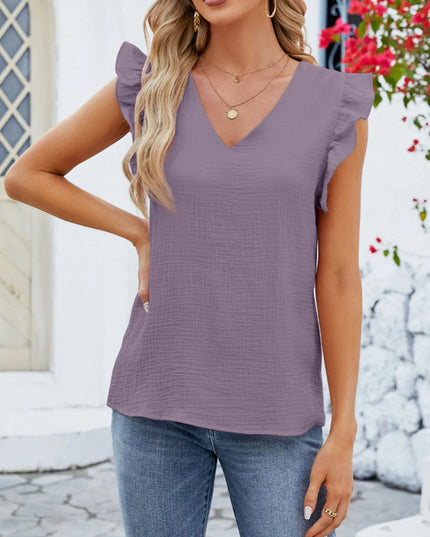 V-Neck Ruffled Sleeve Top