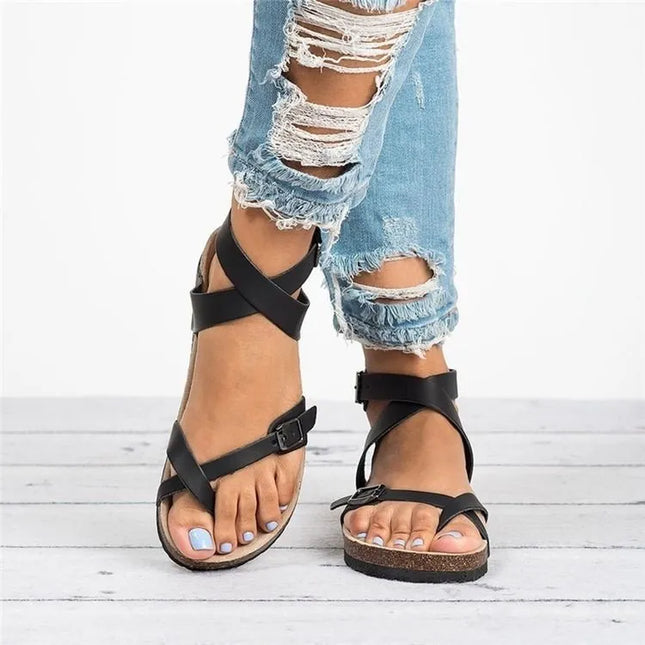 Toe Loop Flats Sandals Black
