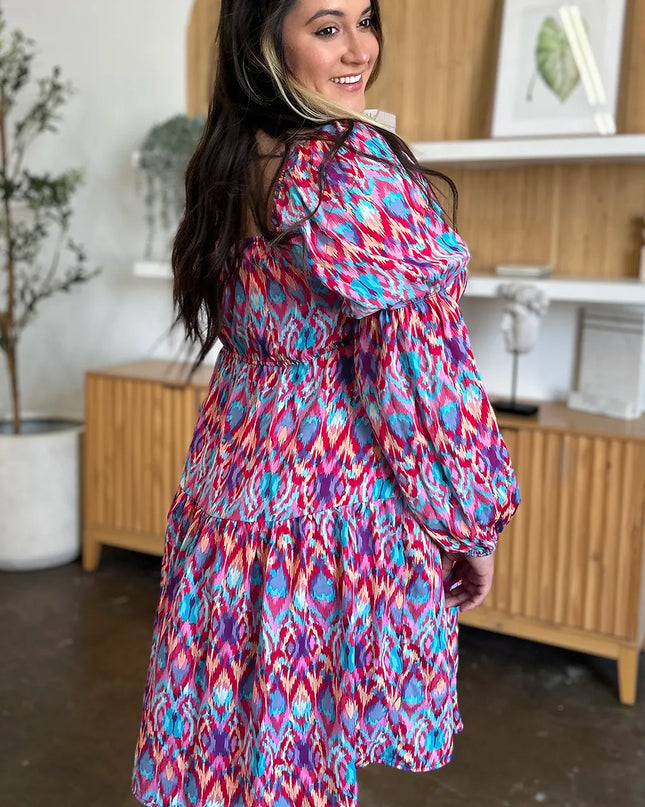 Double Take Full Size Printed Long Sleeve Dress