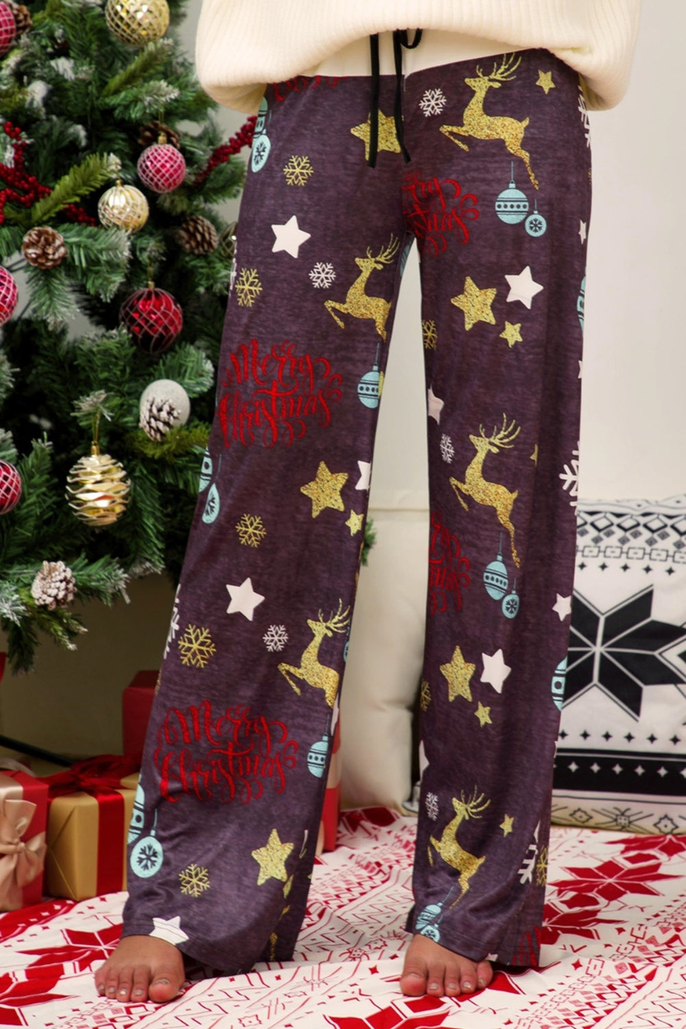 Christmas Straight Leg Pants Dusty Purple