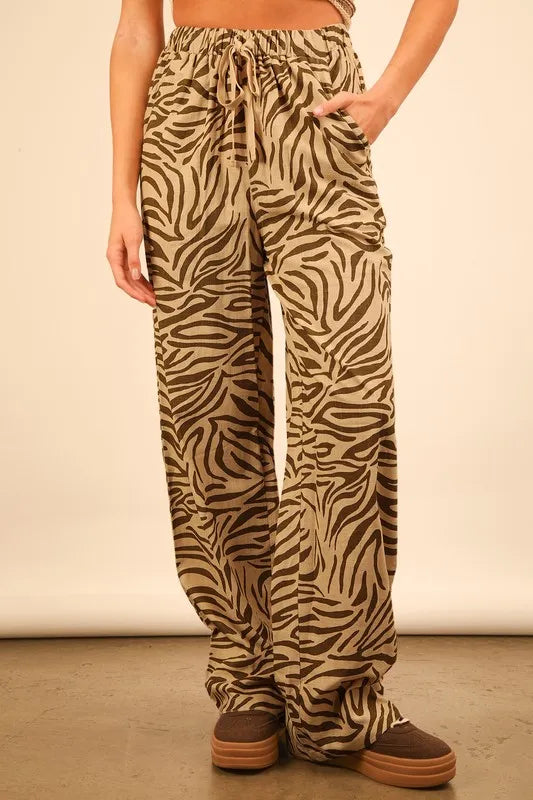 VERY J Animal Print Linen Wide Leg Pants