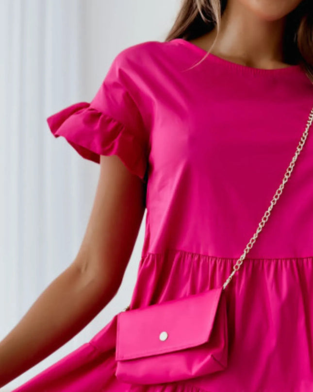 Ruffle Sleeve Tiered Swing Dress