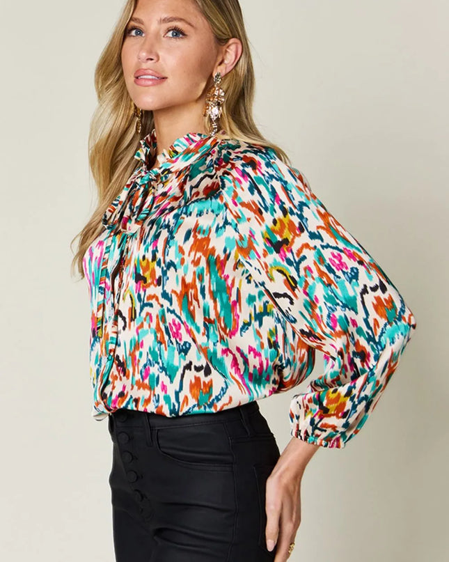 Double Take Full Size Printed Button Up Long Sleeve Shirt