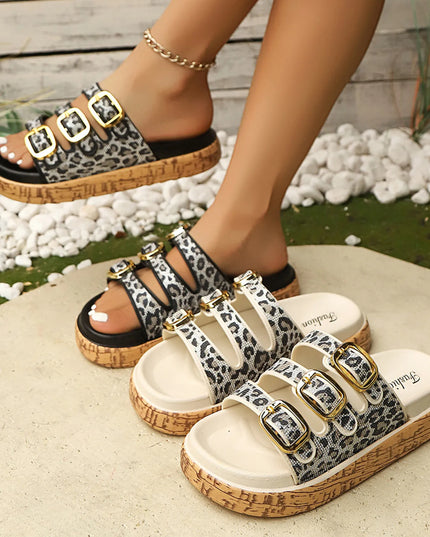 Leopard Print Platform Buckle Sandals 