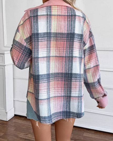 Plaid Button-Up Shacket with Chest Pockets